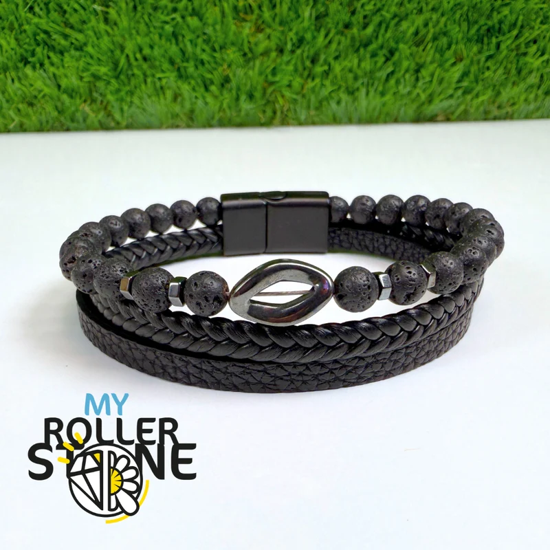 Lavastein-Diamant-Lederarmband