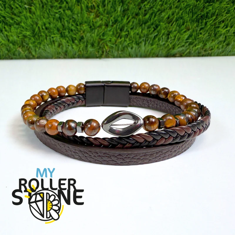 Tigerauge-Diamant-Lederarmband