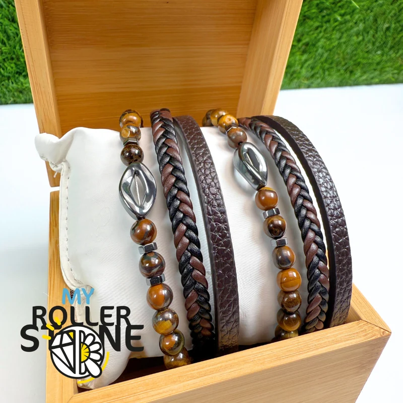 Tigerauge-Diamant-Lederarmband