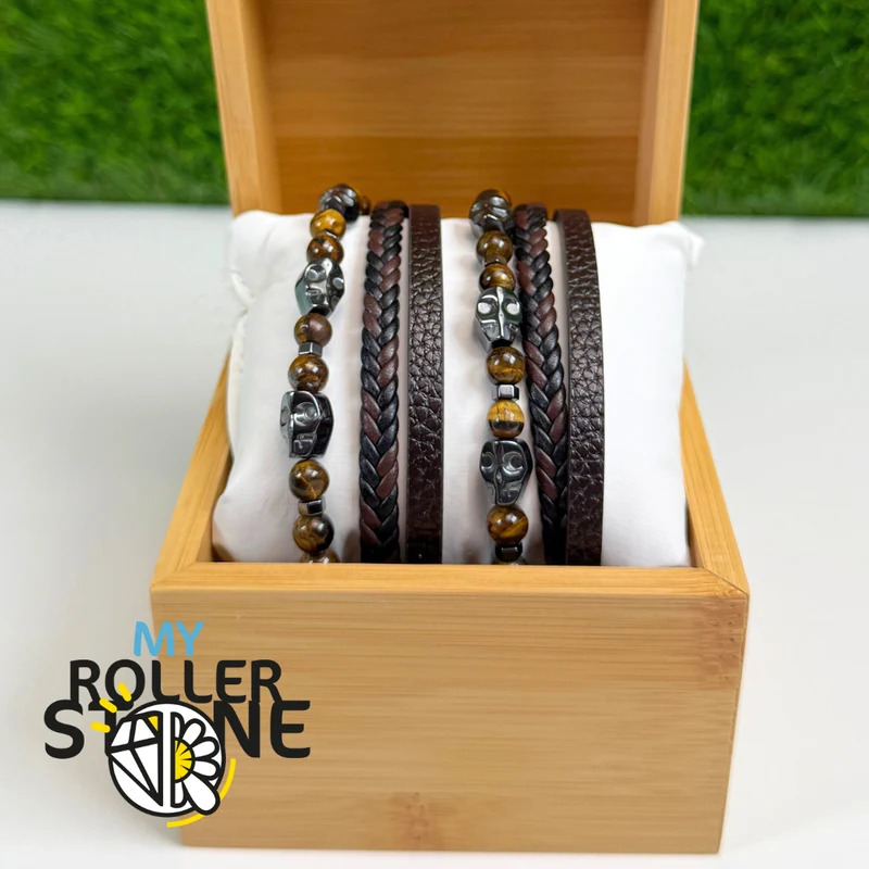 Tigerauge Totenkopf Lederarmband