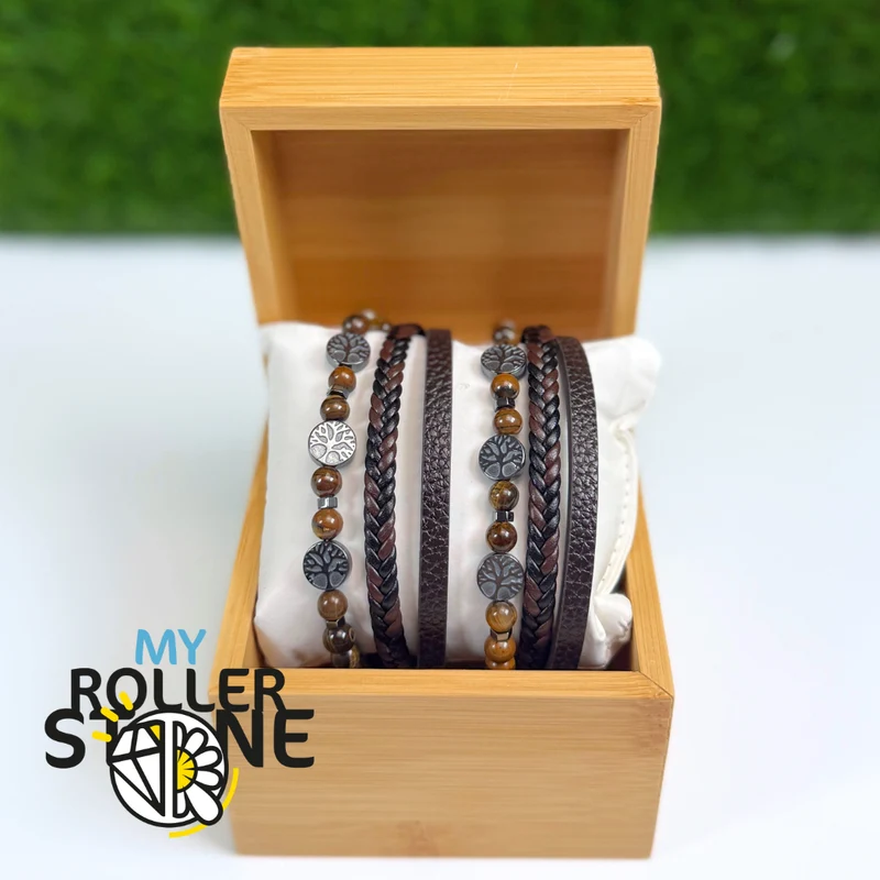 Tigerauge Baum des Lebens Lederarmband