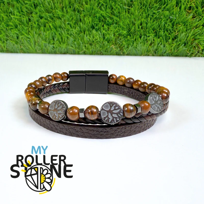 Tigerauge Baum des Lebens Lederarmband
