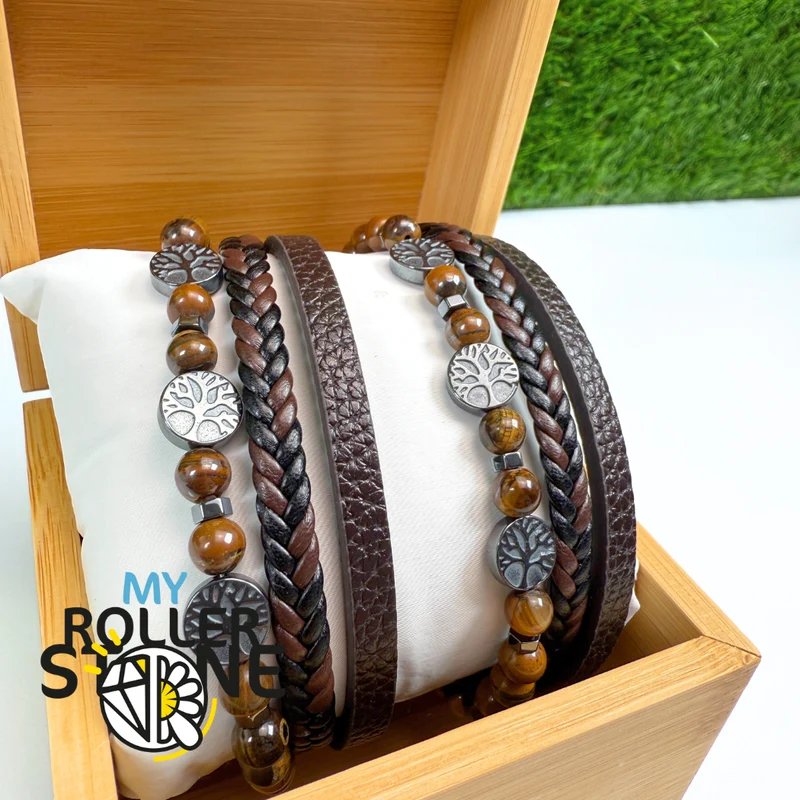 Tigerauge Baum des Lebens Lederarmband