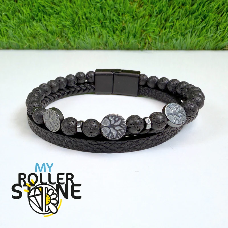 Lavastein Baum des Lebens Lederarmband