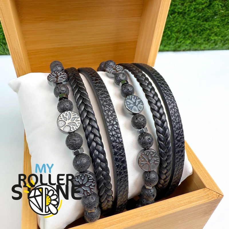 Lavastein Baum des Lebens Lederarmband