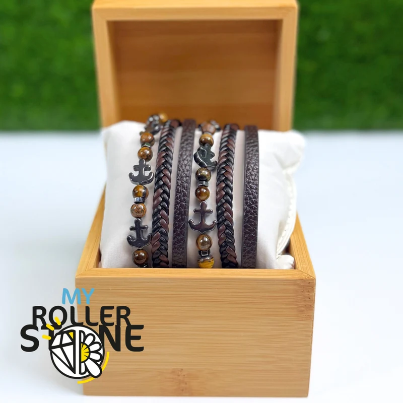 Tigerauge-Anker-Lederarmband