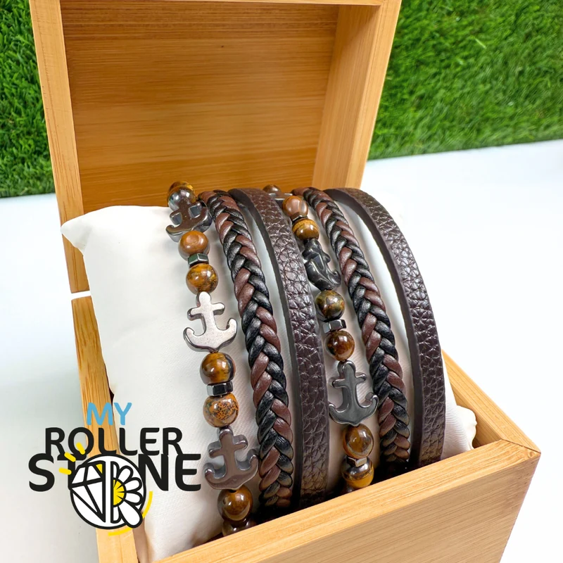 Tigerauge-Anker-Lederarmband