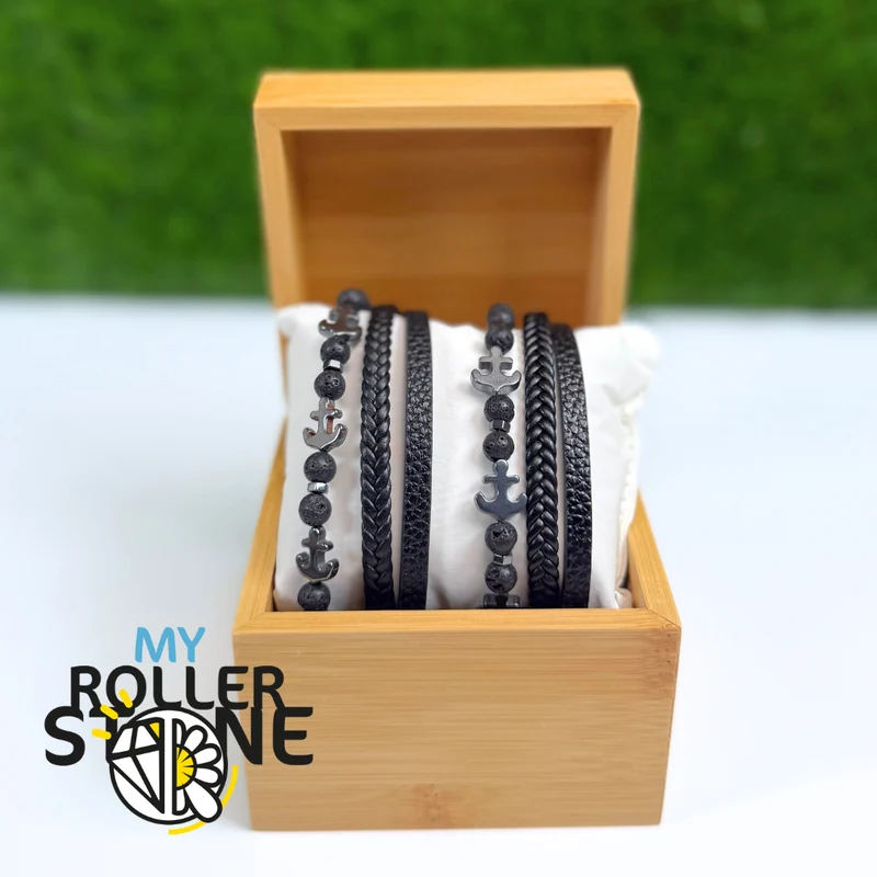 Lavastein-Anker-Lederarmband