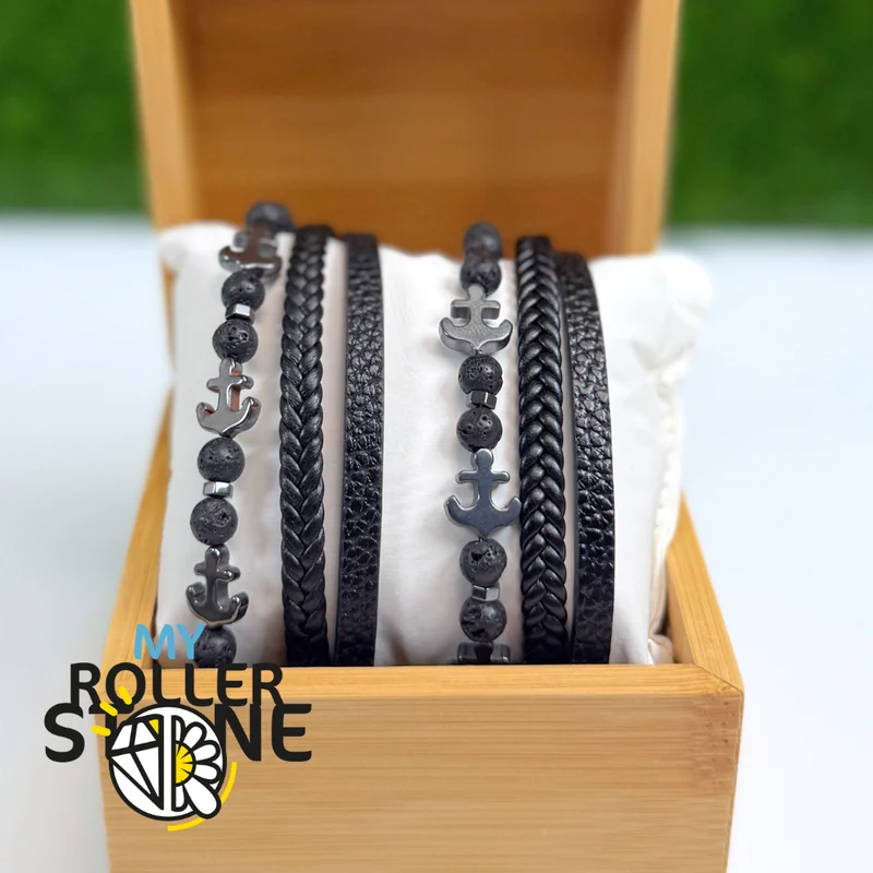 Lavastein-Anker-Lederarmband