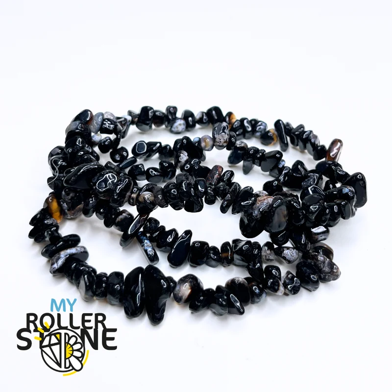 Schwarzes Achat-Chips-Armband