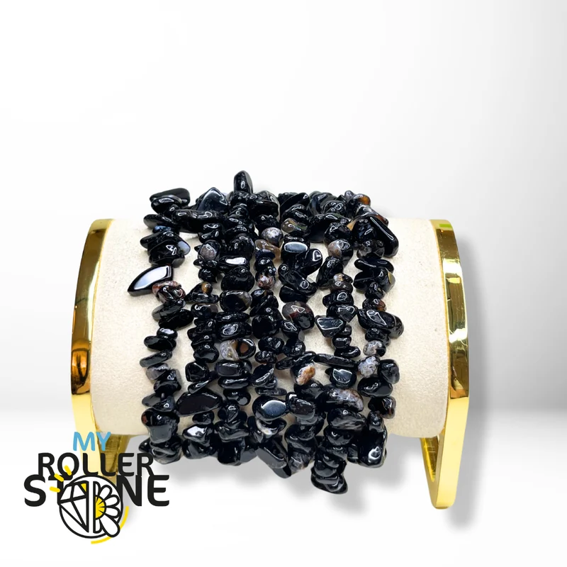 Schwarzes Achat-Chips-Armband