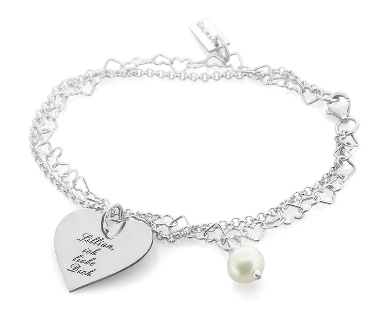 SILBERARMBAND DAMEN HERZ, ARMBAND MIT GRAVUR SCHMUCK LIEBESERKLÄRUNG FRAU