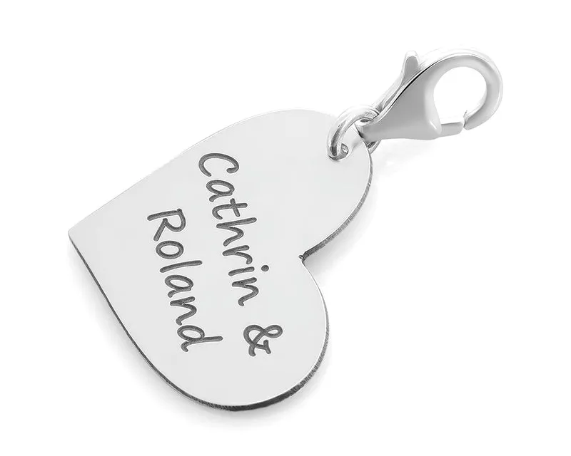 ANHÄNGER HERZ FÜR ARMBAND, CHARM 925 SILBER GRAVUR, SILBERCHARM HERZ