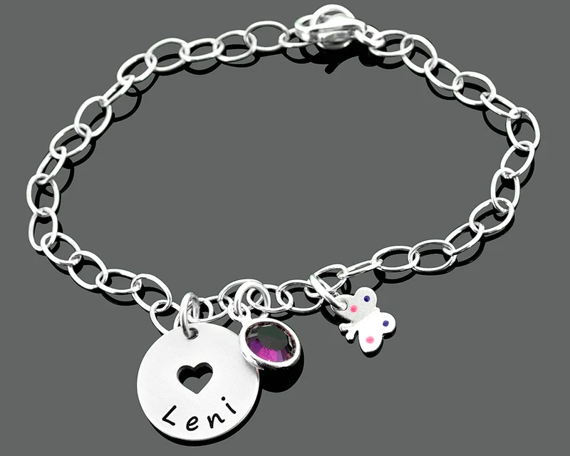 KINDERARMBAND MIT GRAVUR, KINDERSCHMUCK MIT NAMEN, SCHMETTERLING SCHMUCK