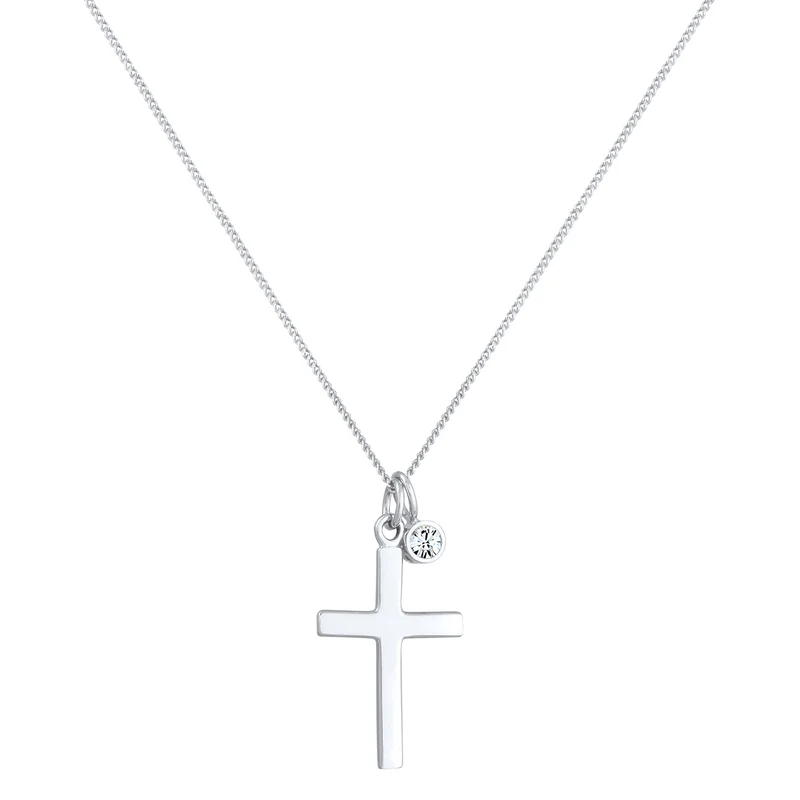 Halskette Kreuz | Mit Kristallen von Swarovski® (Weiß)