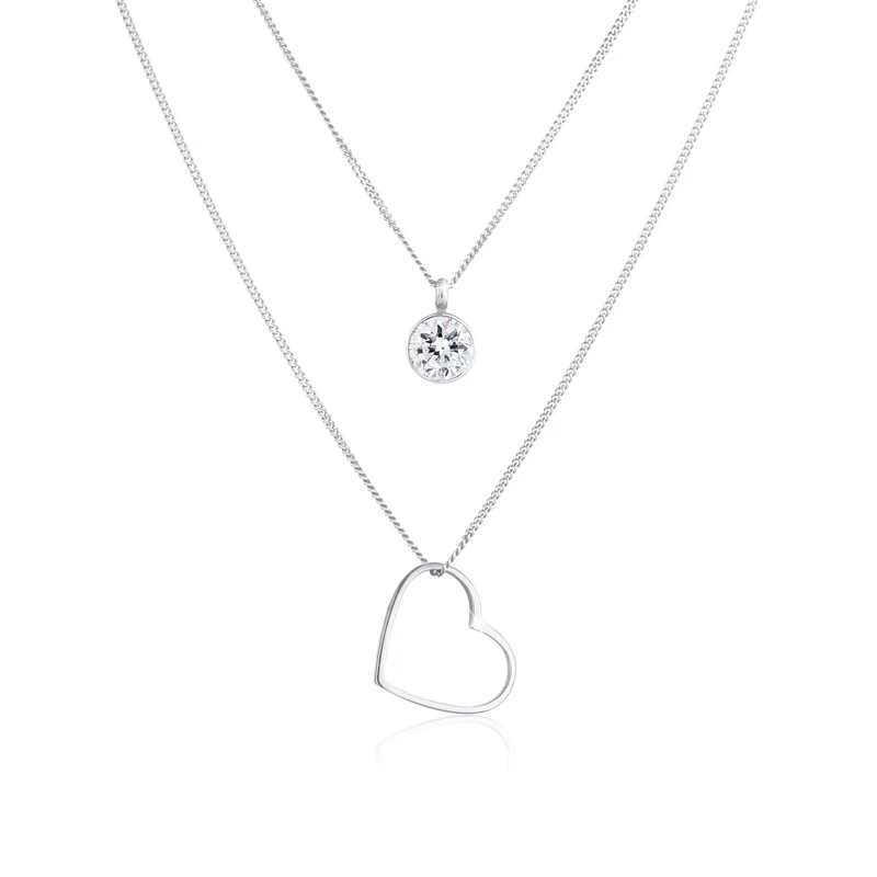 Layer-Halskette Herz | Mit Kristallen von Swarovski® (Weiß)