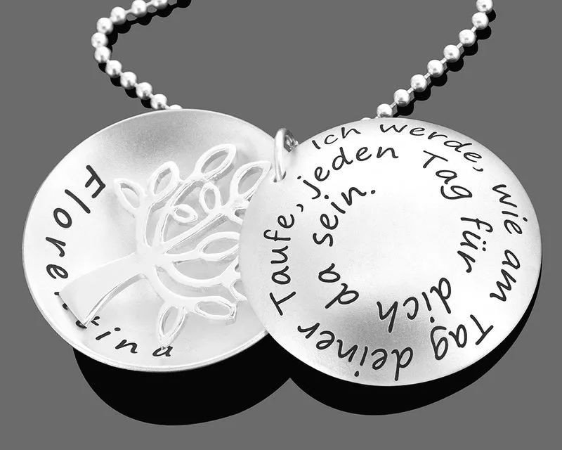 TAUFSCHMUCK HALSKETTE LEBENSBAUM MEDAILLON TAUFE TAUFKETTE GRAVUR 925 SILBER