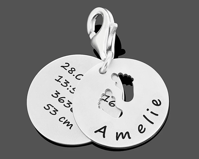 ANHÄNGER 925 SILBER GRAVUR CHARM NAMEN GEBURTSDATEN, BABYFÜSSE SCHMUCK MUTTER
