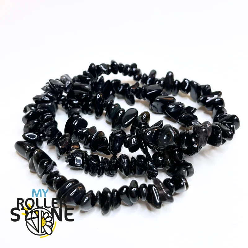 Chips-Armband aus schwarzem Obsidian