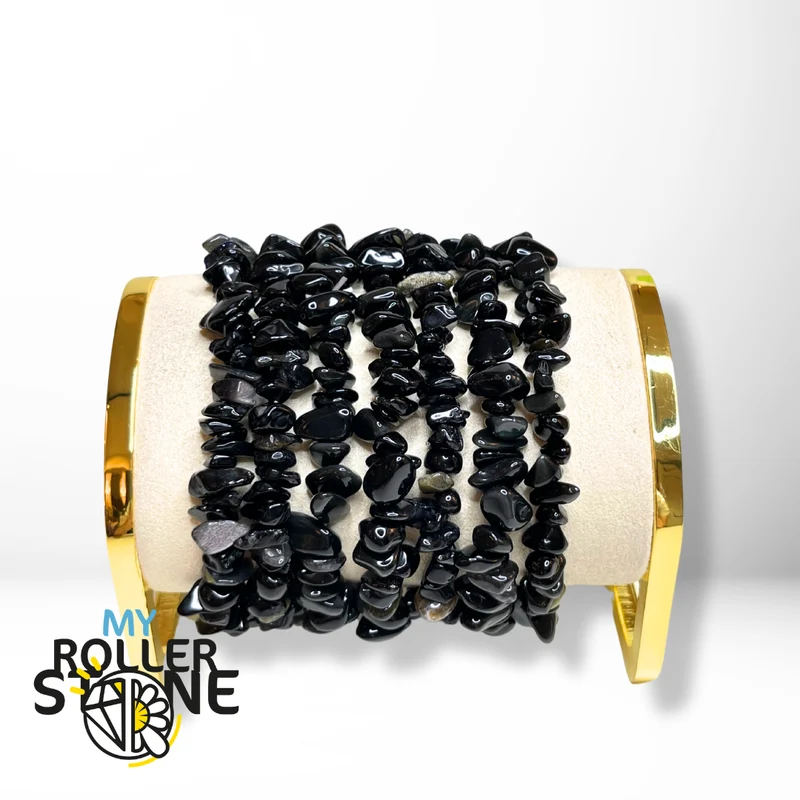 Chips-Armband aus schwarzem Obsidian