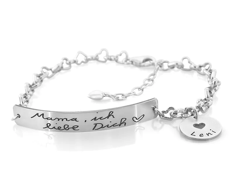 ARMBAND SILBER MIT HANDSCHRIFT, SILBERSCHMUCK MIT GRAVUR, SILBERARMBAND NAMEN