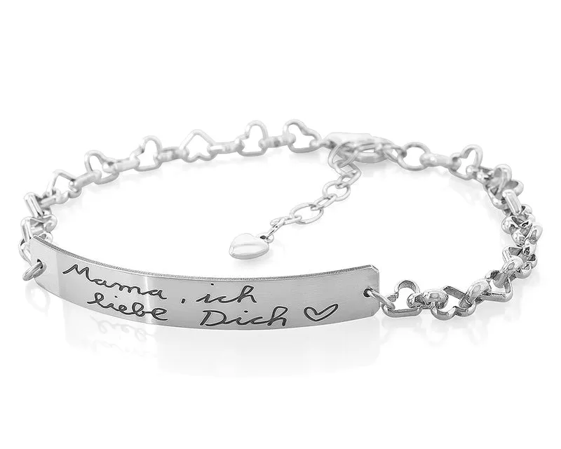 SILBER ARMBAND MIT EIGENER HANDSCHRIFT, ID ARMBAND MIT TEXT, SCHMUCK MIT GRAVUR