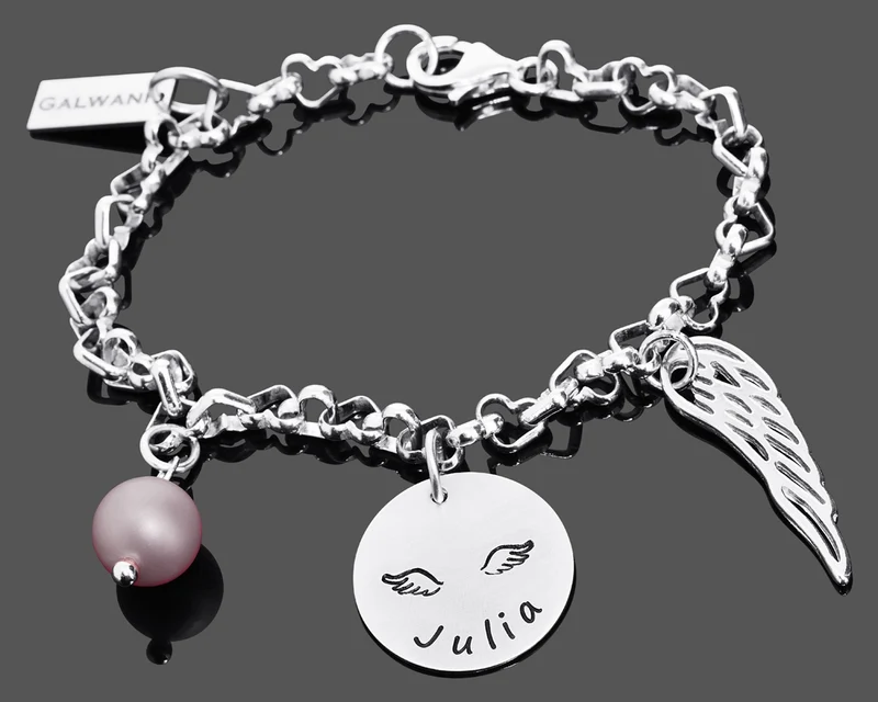SILBER ARMBAND MIT GRAVUR, ENGELSFLÜGEL SCHMUCK, NAMENSSCHMUCK ONLINE