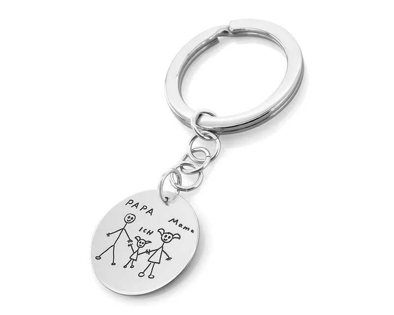 SCHMUCK KINDER ZEICHNUNG, ANHÄNGER SCHLÜSSELBUND GRAVUR, GESCHENK