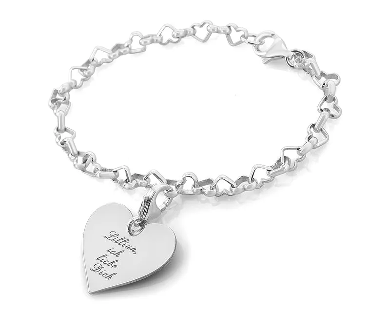 SILBERARMBAND HERZ ANHÄNGER GRAVUR CHARM DAMEN ARMBAND SCHMUCK