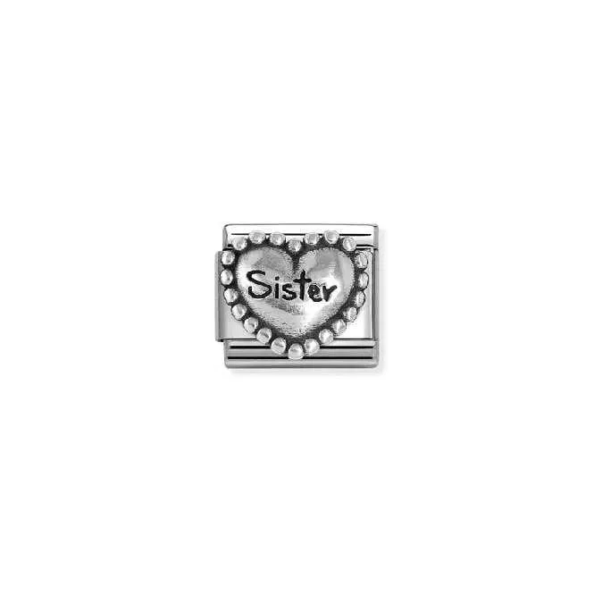 Classic Oxidised Silver Heart with Dots Sister Family & Friends Charms