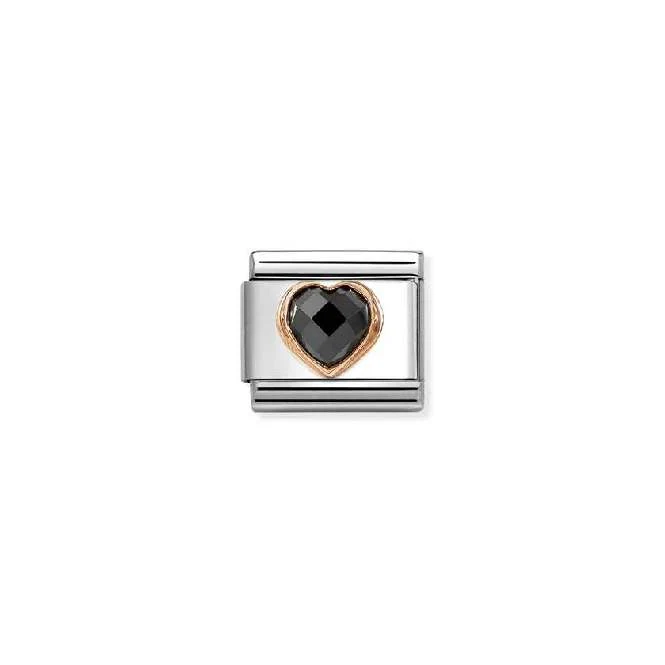 Classic Rose Gold and CZ Facetted Black Heart Love & Hearts Charms