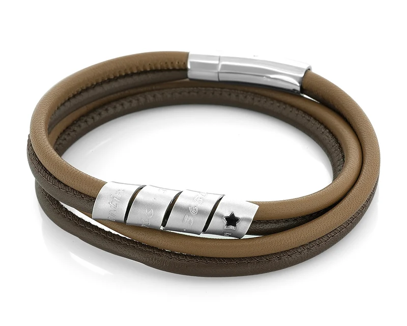 LEDER ARMBAND BRAUN HERREN GRAVUR 925 SILBER ANHÄNGER MÄNNERARMBAND
