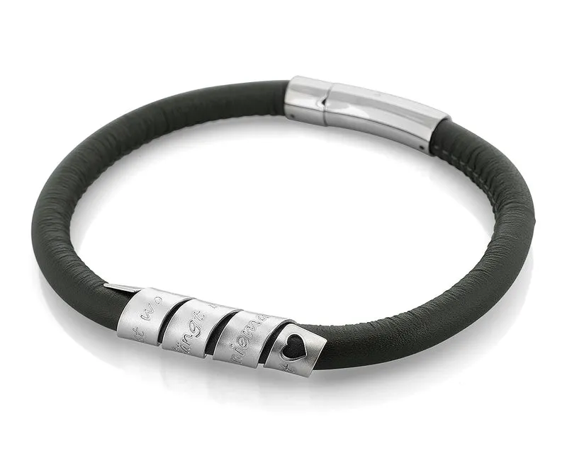 LEDERARMBAND FÜR MANN GRAVUR, SCHWARZES ARMBAND HERREN SCHMUCK TEXT