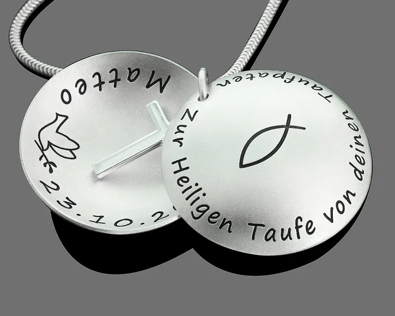 TAUFKETTE KREUZ 925 SILBER MEDAILLON HALSKETTE GRAVUR JUNGEN TAUFSCHMUCK