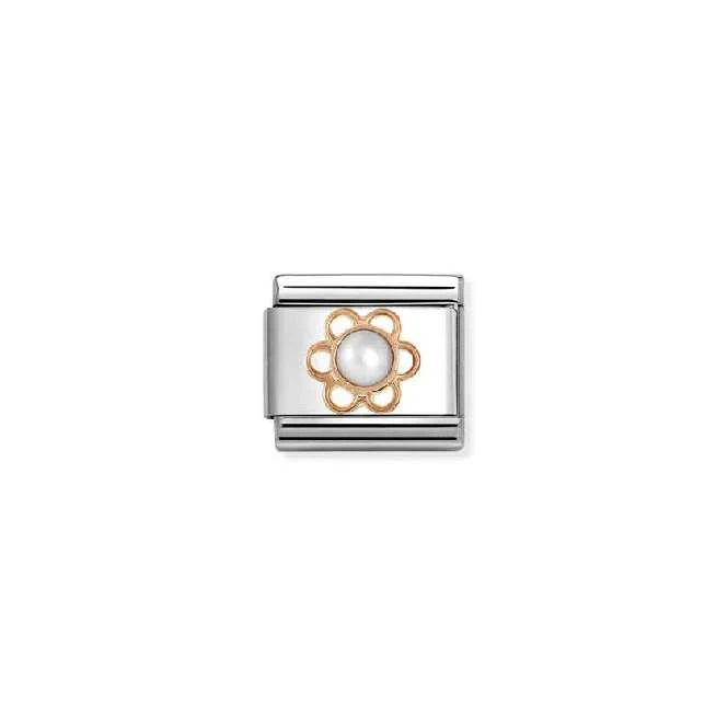 Classic Rose Gold Flower & White Pearl Flowers & Nature Charms