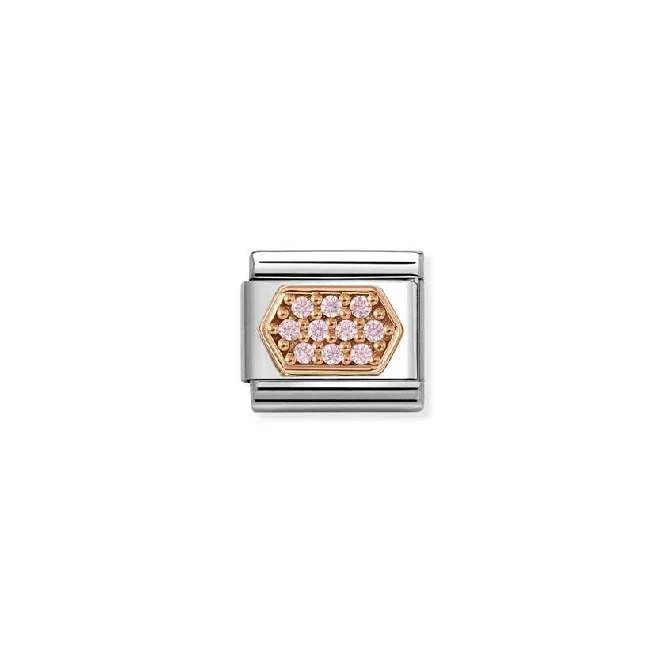 Classic Rose Gold CZ Pave Pink Hexagon Fashion & Fun Charms