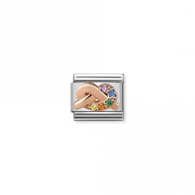 Classic Rose Gold CZ Rainbow Knot Love & Hearts Charms