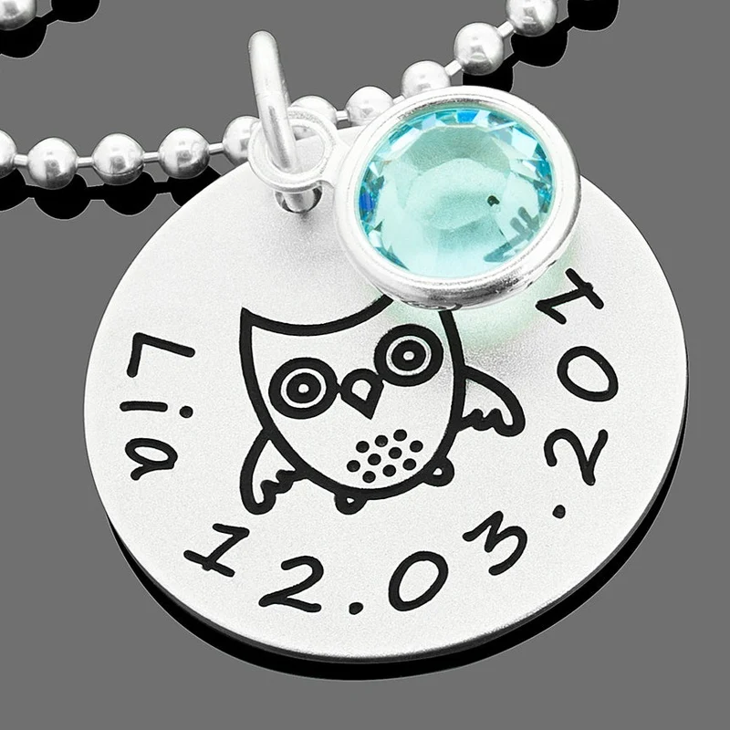 KINDERKETTE MÄDCHEN NAMEN EULE KINDERSCHMUCK HALSKETTE GRAVUR 925 SILBER