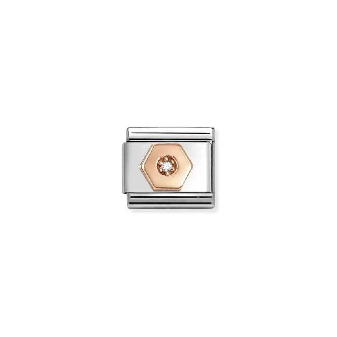 Classic Rose Gold and CZ White Hexagon Fashion & Fun Charms