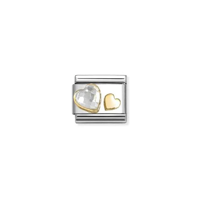 Classic Gold and CZ Facetted White Heart Love & Hearts Charms