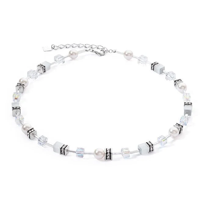 GeoCUBE Iconic Pearl Mix Necklace in Silver & White