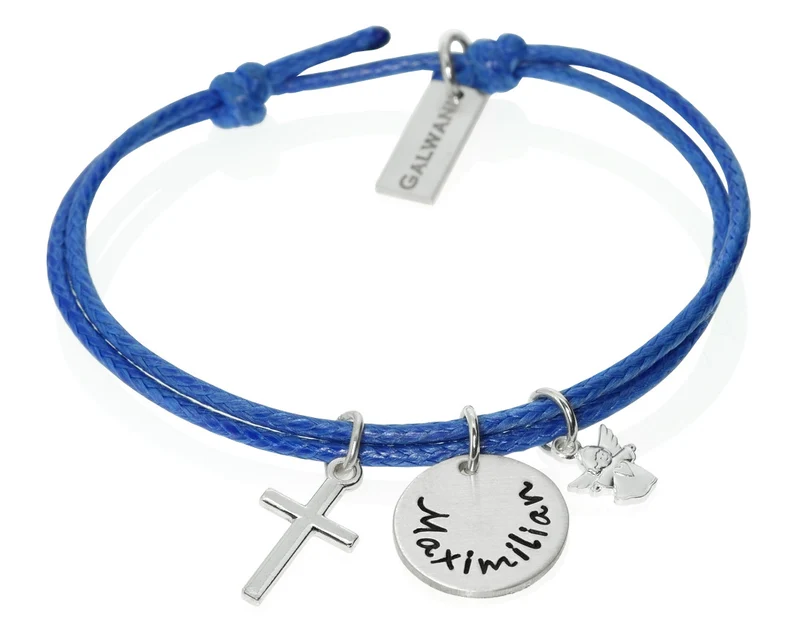 TAUFARMBAND MIT KREUZ UND ENGEL, TAUFSCHMUCK MIT GRAVUR