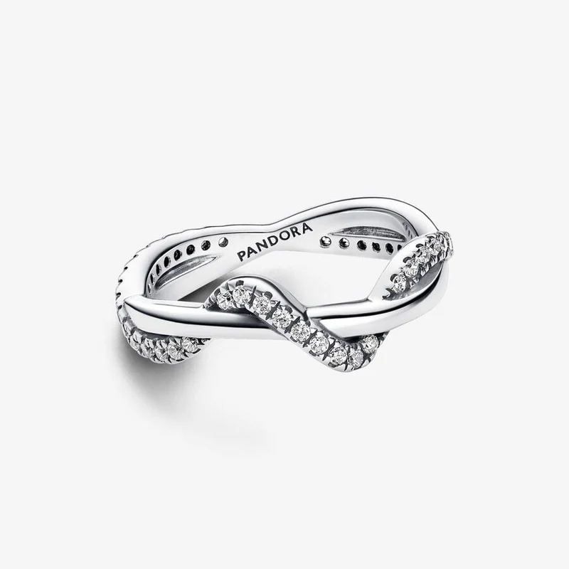 Sparkling Intertwined Wave Ring, Size 56