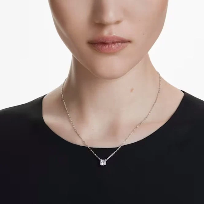 Stilla Pendant Necklace with Square-Cut White Crystal in Rhodium Silver