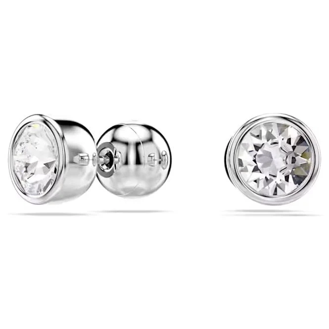 Imber Stud Earrings with Round-Cut White Crystal in Rhodium Silver