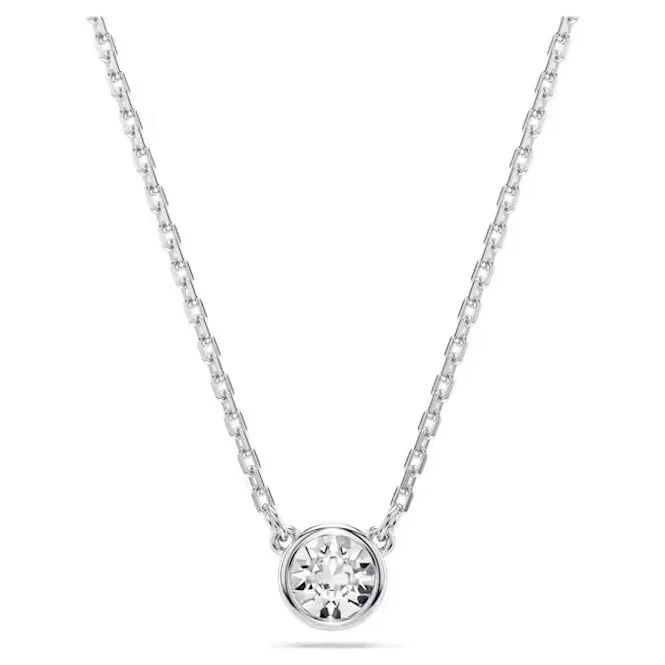 Imber Pendant Necklace with Round-Cut White Crystal in Rhodium Silver