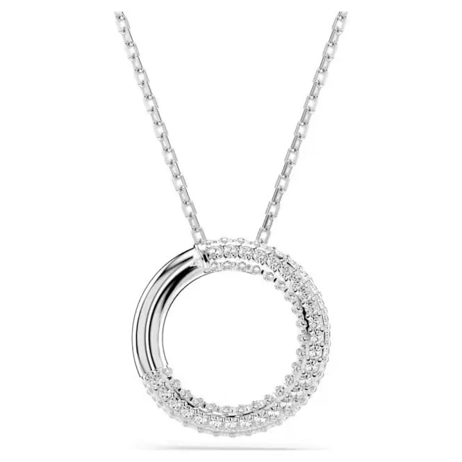 Dextera Pendant Necklace with White Crystal Pave in Rhodium Silver