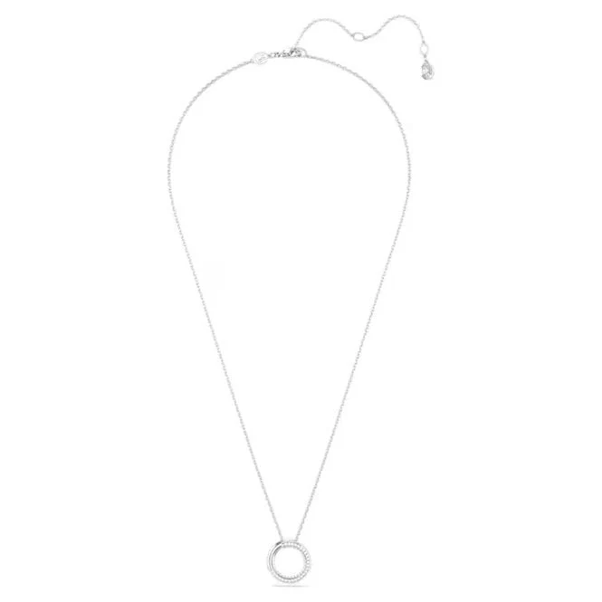 Dextera Pendant Necklace with White Crystal Pave in Rhodium Silver