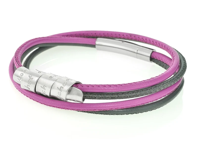 ARMBAND DAMEN TEXT LEDERARMBAND GRAVUR DAMENARMBAND ROSA GRAU