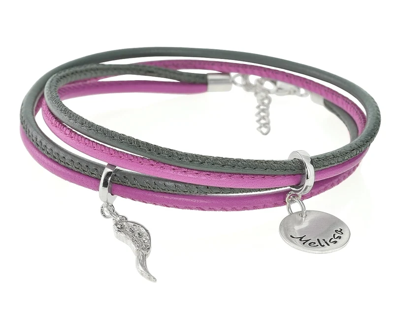 LEDERARMBAND DAMEN NAMEN ARMBAND MIT GRAVUR 925 SILBER LEDER